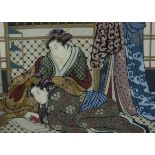 Manner of 18th century Japanese school gouache on linen, a study of three women in a typical