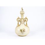 A Victorian Royal Worcester blush ivory covered vase of substantial proportions, with floral