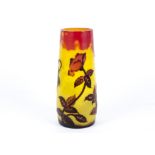 Bearing the signature of Galle an overlaid glass vase with tones of red, orange and yellow,