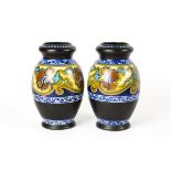 A pair of Dutch Gouda vases, inscribed '1203 Laric Made in Holland' to the base, height 21 cm (2)