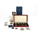 A 1950's specimen coin set, together with seven crowns and others (20+)