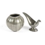 A Just Andersen Danish pewter pipe stand, together with an oval vase, height 8cm (2)