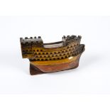 An interesting 18th Century folk art treen carving of a ship, with a historic note tucked inside "