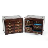 A pair of Chinese hardwood jewellery chests of small proportion, each having eight partially