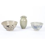 Three Chinese ceramics including a bowl with understated underglaze decoration, possibly for the