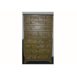 A late 19th Century painted pine Chest on Chest, top section with two short above three long