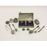 A collection of George III and later silver, including a boxed condiment set c1989 including a
