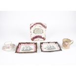A large selection of Sunderland pink Lusterware, including a pair of 19th Century rectangular