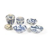 A small group of Chinese export ceramics to include two Kraak ware lidded pots, the panels with