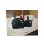 An acrylic on canvas still life of modern design kitchen ware, with a signature for 'S. Cootam',
