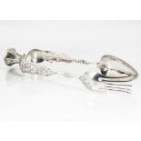 A pair of early 20th century Dutch silver servers by AHA, with engraved designs to spoon and fork