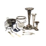 A collection of Victorian and later silver and silver plated items, including three silver napkin