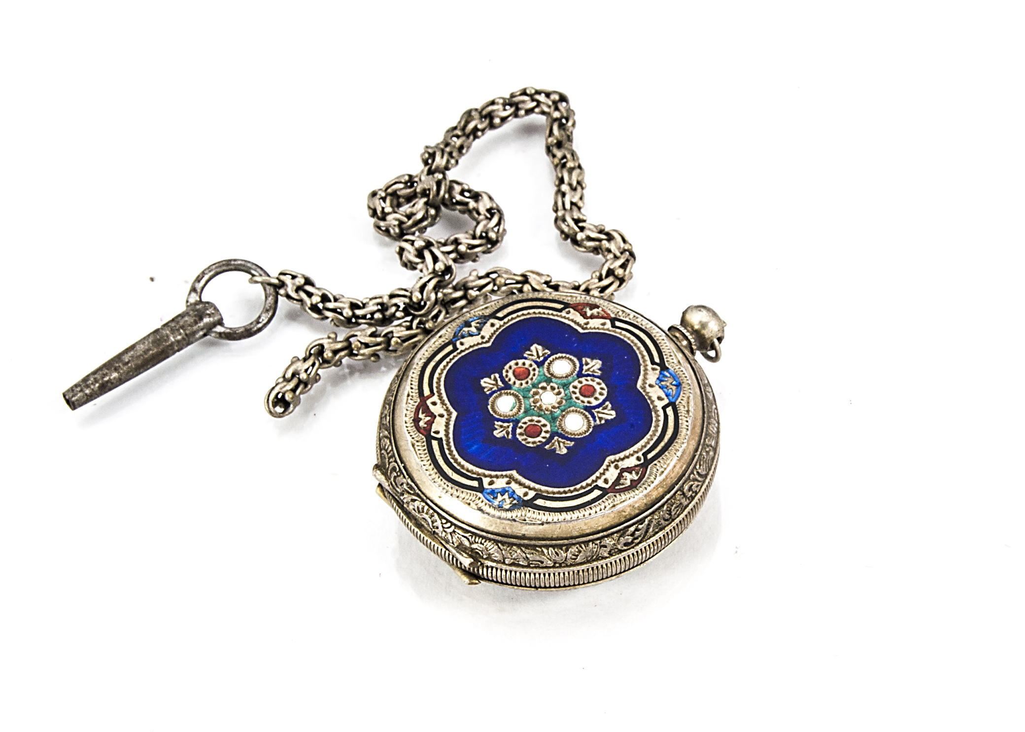 A small late 19th century continental silver and enamelled lady's full hunter pocket watch, together - Image 2 of 2