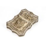 A late Victorian period Chinese silver calling card case, filigree body with applied dragon and