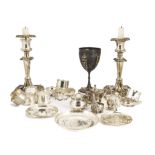 A collection of Victorian and later silver and silver plate, including ten silver napkin rings, a