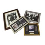 The Beatles, four framed and glazed items of memorabilia that include a print of the Beatles with