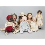 Various dolls, a Ernst Heubach painted bisque head 342 in original clothes —18in. (46cm.) high;