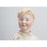 An extremely rare Armand Marseille character smiling boy with intaglio painted eyes size 7, the