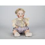 A Hertel Schwab & Co 152 character baby, with pale blue striated sleeping eyes, open mouth with
