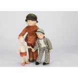 Three Dean’s Rag Book Co character dolls. a rare Henry with composition head and label on foot —9in.