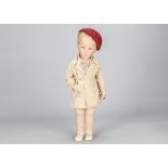 A Kathe Kruse Doll VIII The German Child, the painted cloth head with blonde shortly cut side parted