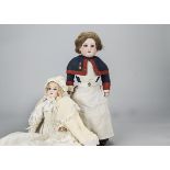 Two Armand Marseille dolls, a 1894 with blue sleeping eyes, blonde mohair wig, jointed composition