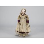 A Bru smiling fashionable doll, the pressed bisque head marked C with blue glass eyes with a