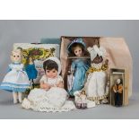 Various dolls, a Madame Alexander vinyl Lucinda 1535, in original box, six Shackman dolls’ house