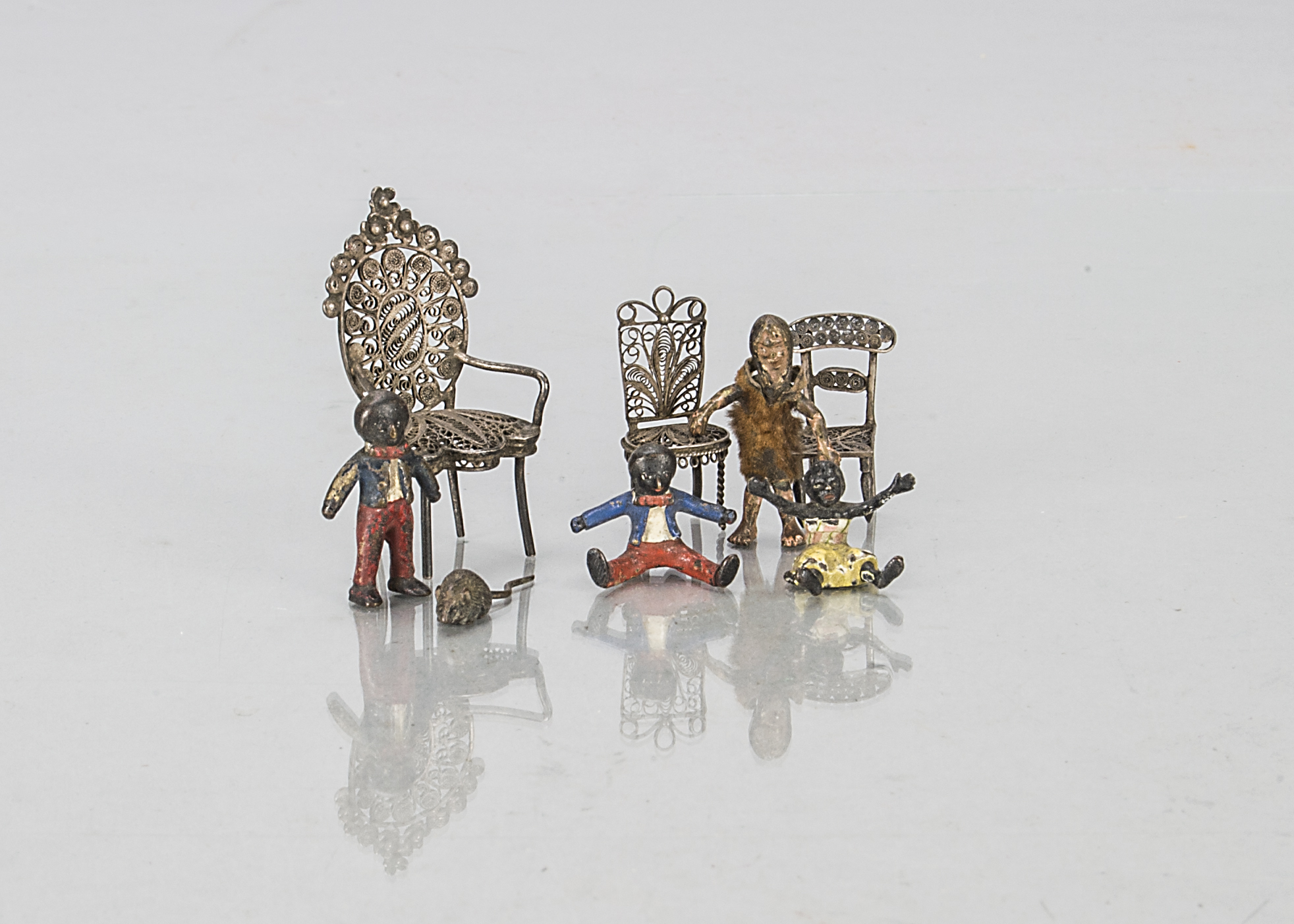 Cold painted bronzes, a miniature dolls’ house mouse —1 in. (2.5cm.) long, a seated and standing