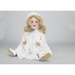 A Porzellanfabrik Mengersgereuth 914 character baby, with blue sleeping eyes, blonde wig, bent-