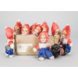 A trade box of nine rare Dean’s Rag Book Co coronation dolls, red, white and blue artificial silk