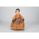 A Lenci felt girl doll, with pressed face, brown side glancing eyes, long brown mohair wig,