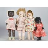 Four British hard plastic dolls, two Pedigree walking and talking dolls (the one in checks with