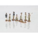 Eight late 19th century German Sonneberg composition sailors, on turned wooden bases, the captain