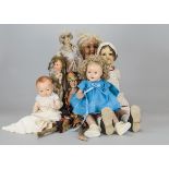 Composition and boudoir dolls, an AM 996 baby, a Shirley Temple, a large walking doll, a Christmas