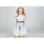 A Simon & Halbig 1039 walking and kiss throwing doll, with blue flirty eyes, brown mohair wig,