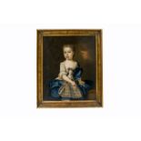 A 18th century portrait of a young girl with English wooden doll circle Enoch Seeman, oil on canvas,