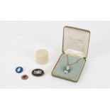 A small collection of jewellery mounting Wedgwood ceramics, to include a drop shaped pendant in jade