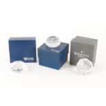 Three Waterford crystal paperweights, all boxed (3)