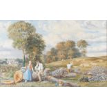 19th Century British watercolour, depicting a woodland scene of loggers socialising, 'signed and