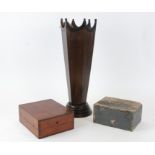 An umbrella stand in the form of a half closed umbrella, together with two vintage boxes and a waste
