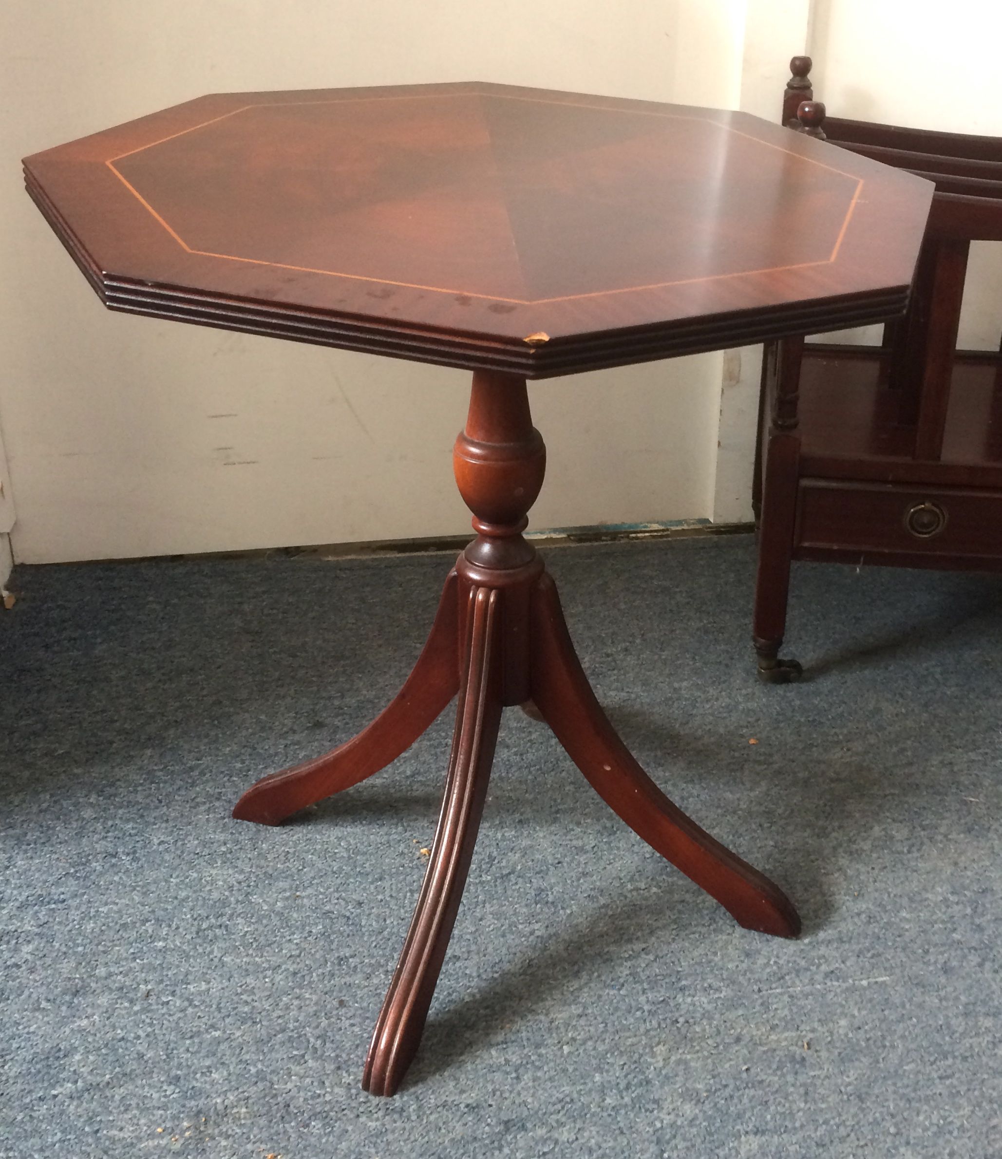 A contemporary mahogany Canterbury, together with a contemporary octagonal tripod tilt top table (2) - Image 2 of 2