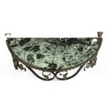 A German wrought iron shelf, with a marble top, 55 cm x 21 m X 25 cm