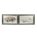 A pair of Japanese Meiji period fan designs, both decorated with painted butterflies and flowers
