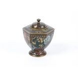 A Japanese Meiji period lidded hexagonal topped jar with cloisonné enamel decoration, with