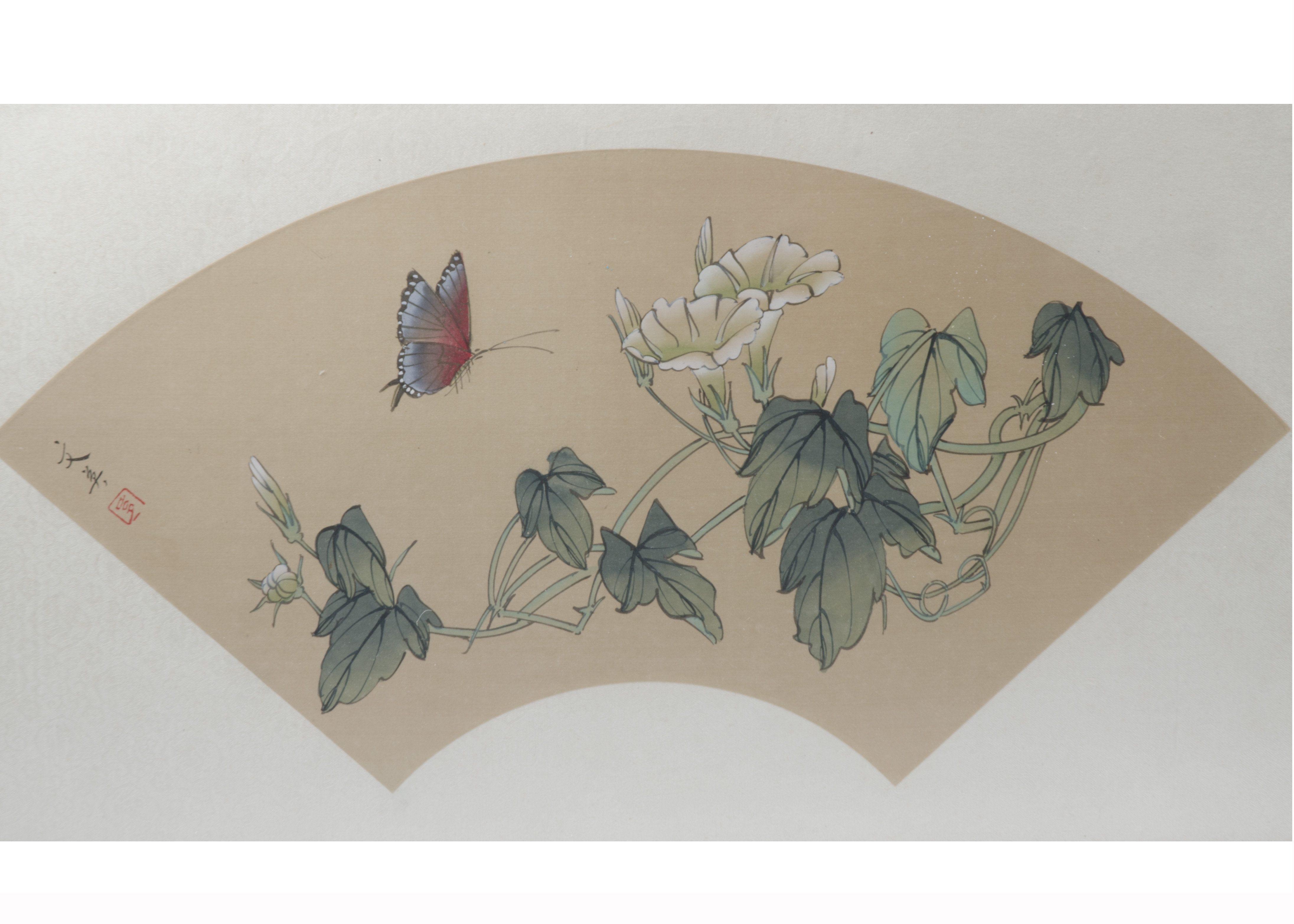 A pair of Japanese Meiji period fan designs, both decorated with painted butterflies and flowers - Image 3 of 3