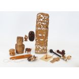 A group of Maori and Easter Island objects, to include a green stone pendant, another Maori pendant,