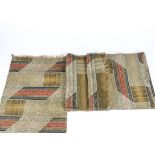 A pair of 20th Century Welsh 'tapestry' panels, woven in wool, shades of brown, blue and red,