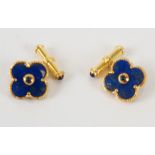A pair of lapis lazuli and sapphire cufflinks, in the form of flowers