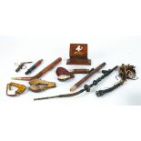 A collection of pipes and pipe parts to include an erotic female leg, possibly amber, length 11cm,